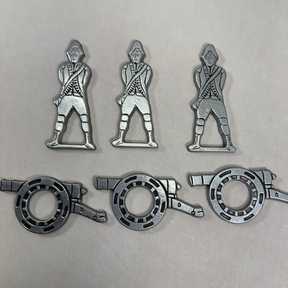 Vintage Wilton Armetale Pewter Napkin Rings Revolutionary War Soldiers & Cannons